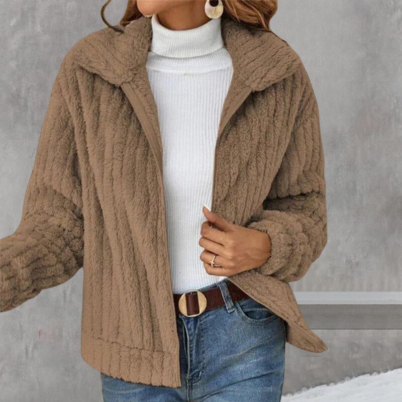 Cropped Plush Cardigan With Lapels