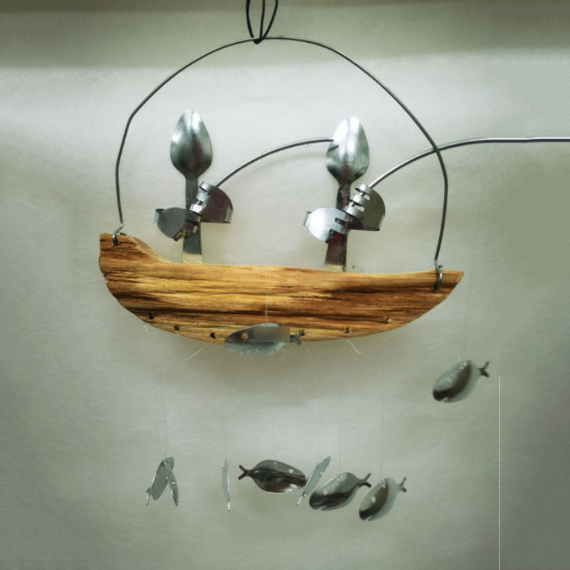 Fishing Man Spoon Fish Sculpture Wind Chime