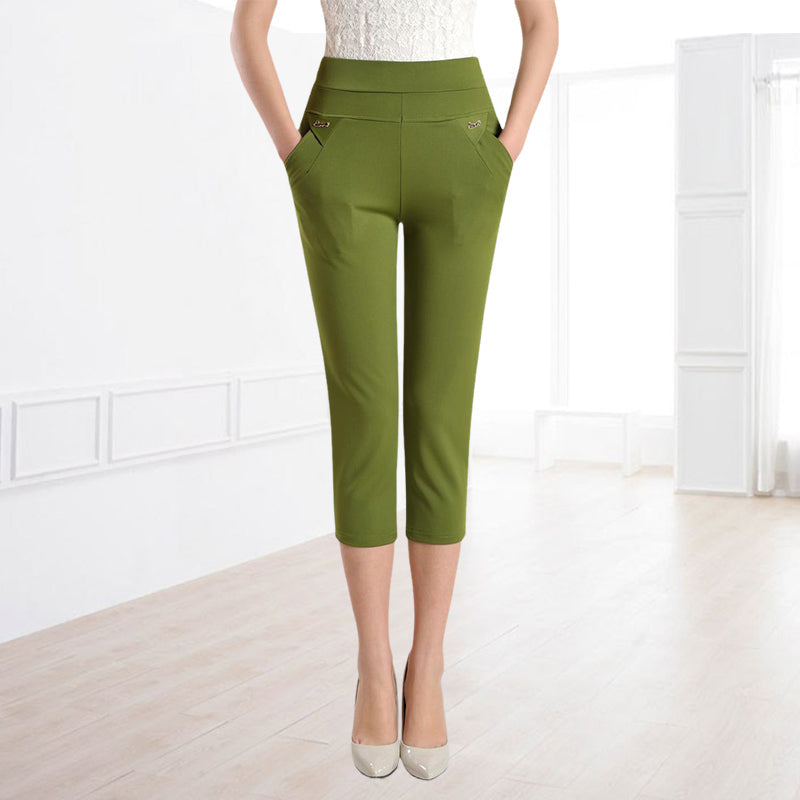 Women's Seven-point Pants High-waisted Elastic Casual Pants