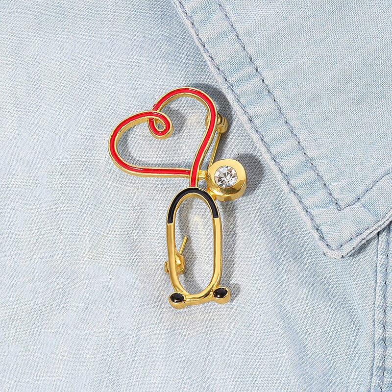 Love Heart Stethoscope Mini Brooch