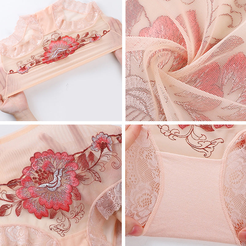 High Waist Lace Embroidered Panties