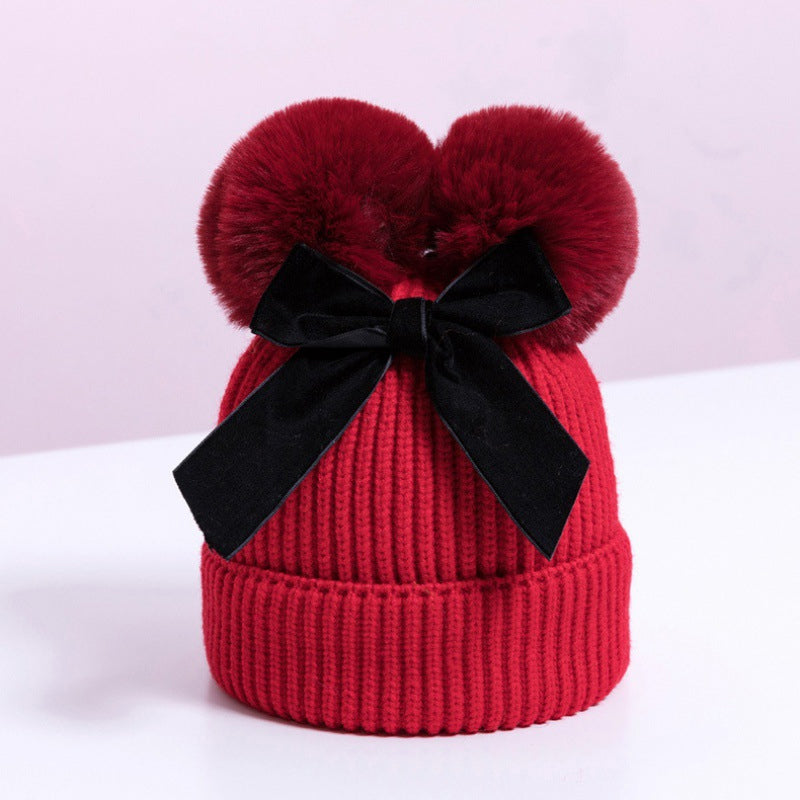 Baby Hat With Double Ball Bow