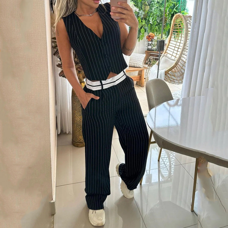 Sleeveless Striped Business Two-Piece Suit