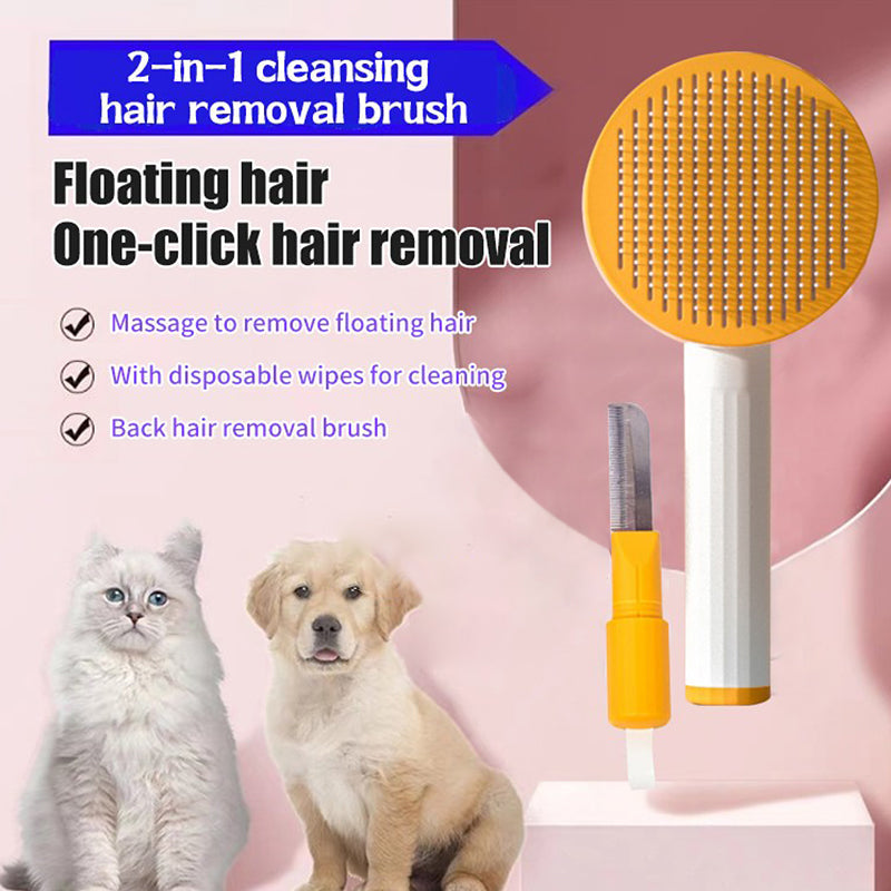 2-in-1 cleansing pet hair removal brush