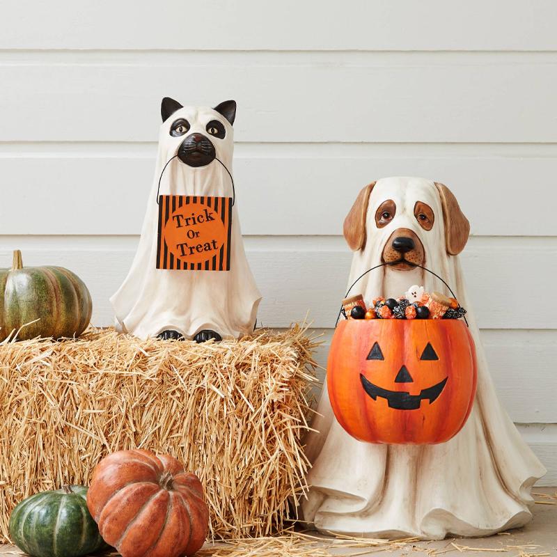Pre-Sale>>Halloween Pumpkin Ghost Dog / Cat Candy Bowl Holder