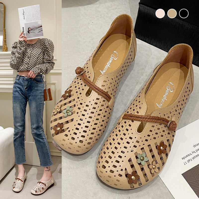 Retro Hollow Out Soft Leather Shoes