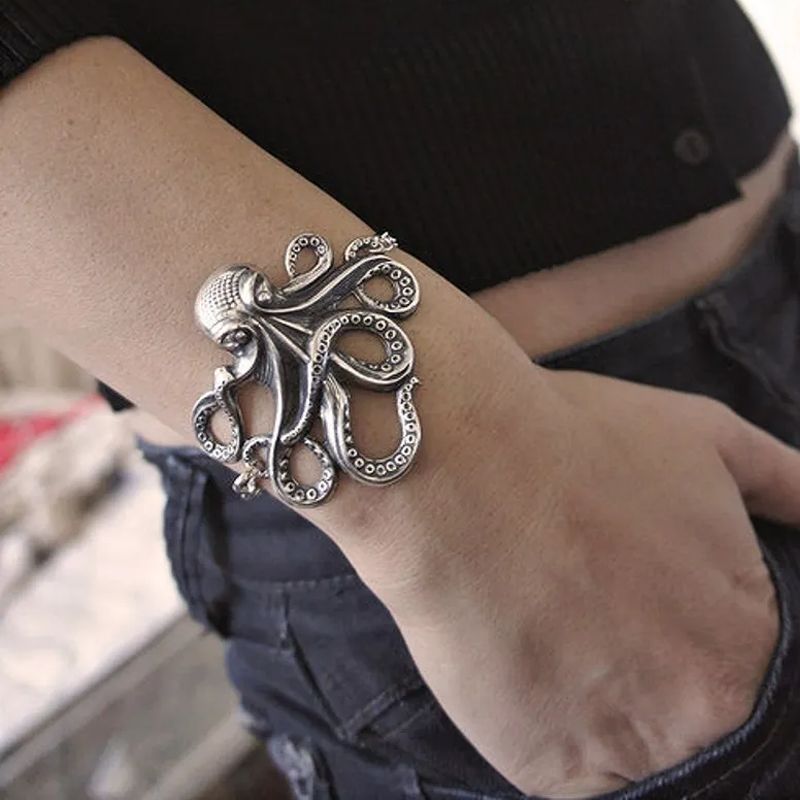 Silver Rockabilly Steampunk Octopus Bracelet