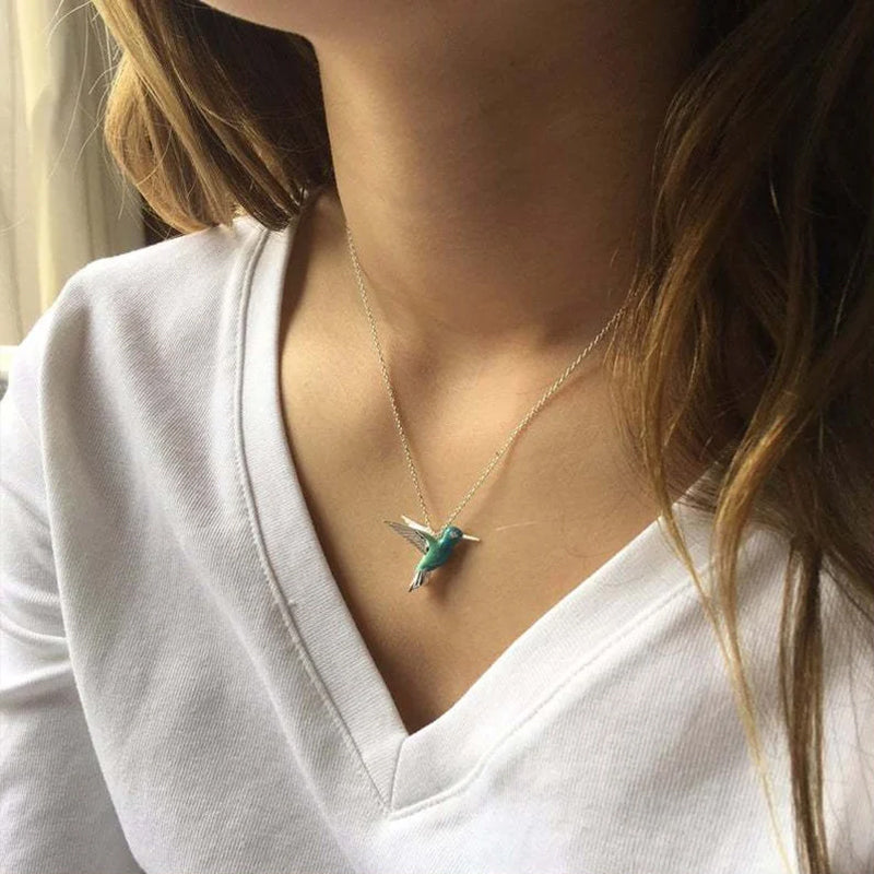 Enamel Hummingbird Necklace & Earrings