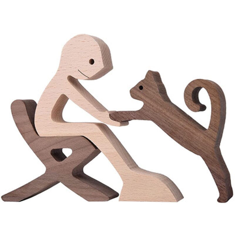 Pet Lover Gifts Wood Sculpture Family & Puppy Wooden Crafts Table Ornaments