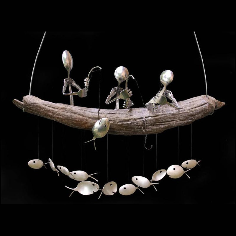 Fishing Man Spoon Fish Sculpture Wind Chime