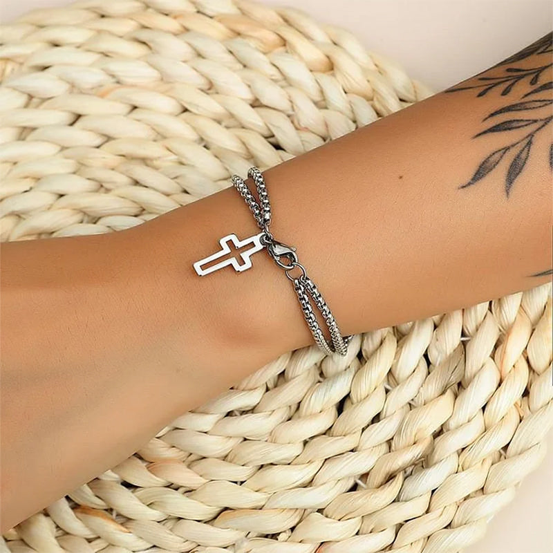 Cross Bangle Bracelet Set