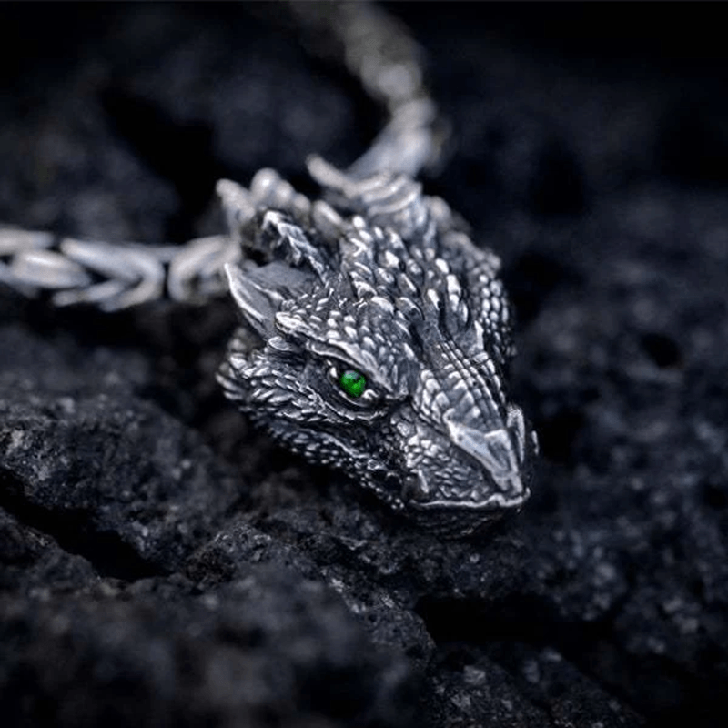 Vintage Green Eyed Dragon Necklace