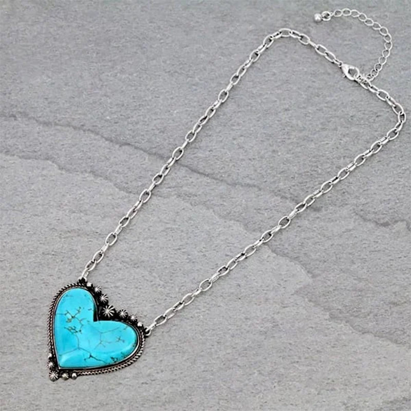 Boho Turquoise Heart Pendant Necklace
