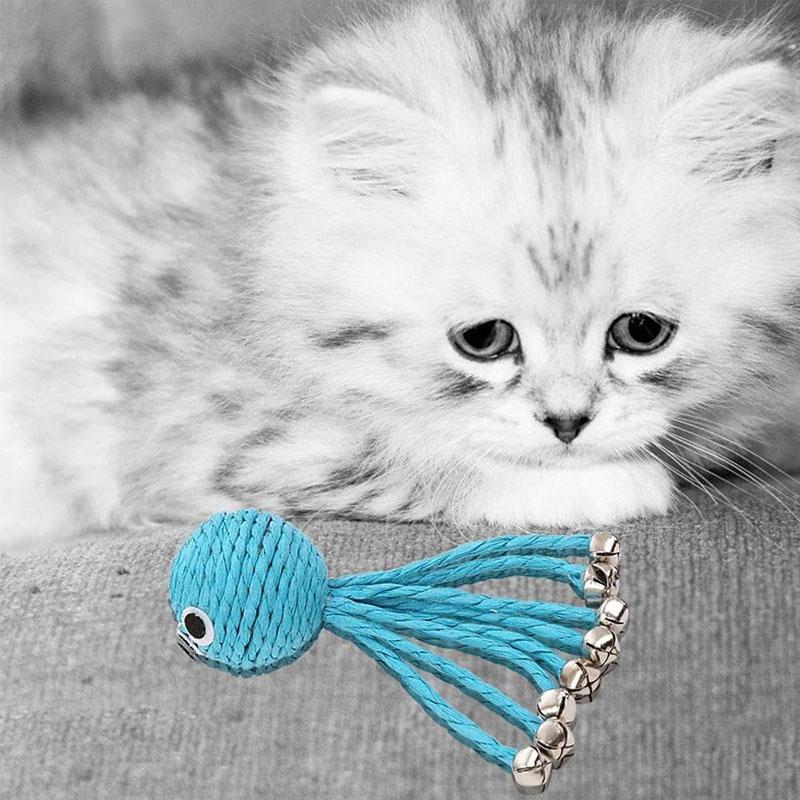 Octopus Shape Woven Rope Cat Toy With Bells