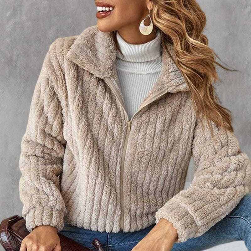Cropped Plush Cardigan With Lapels
