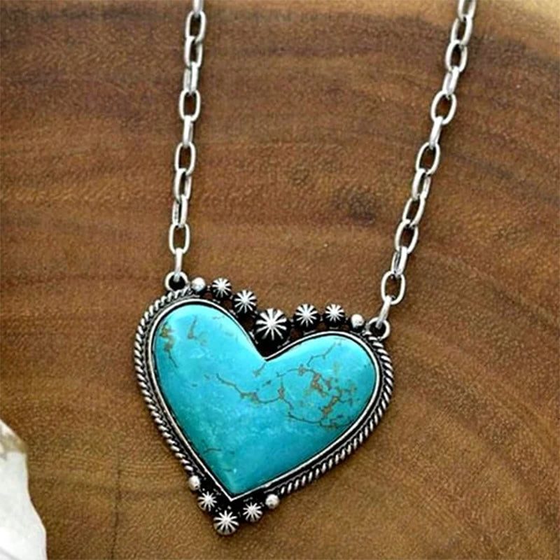 Boho Turquoise Heart Pendant Necklace