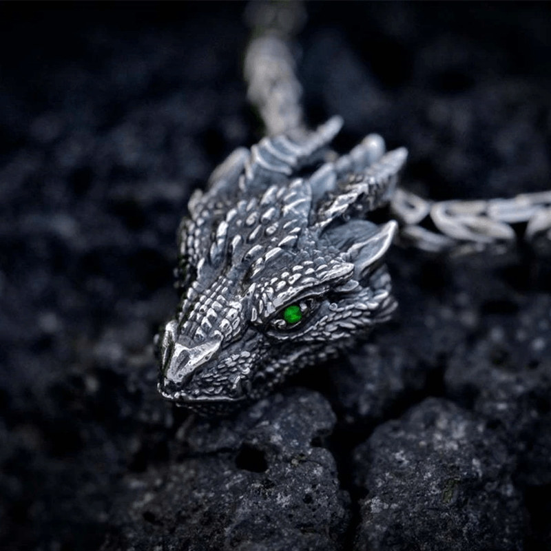 Vintage Green Eyed Dragon Necklace