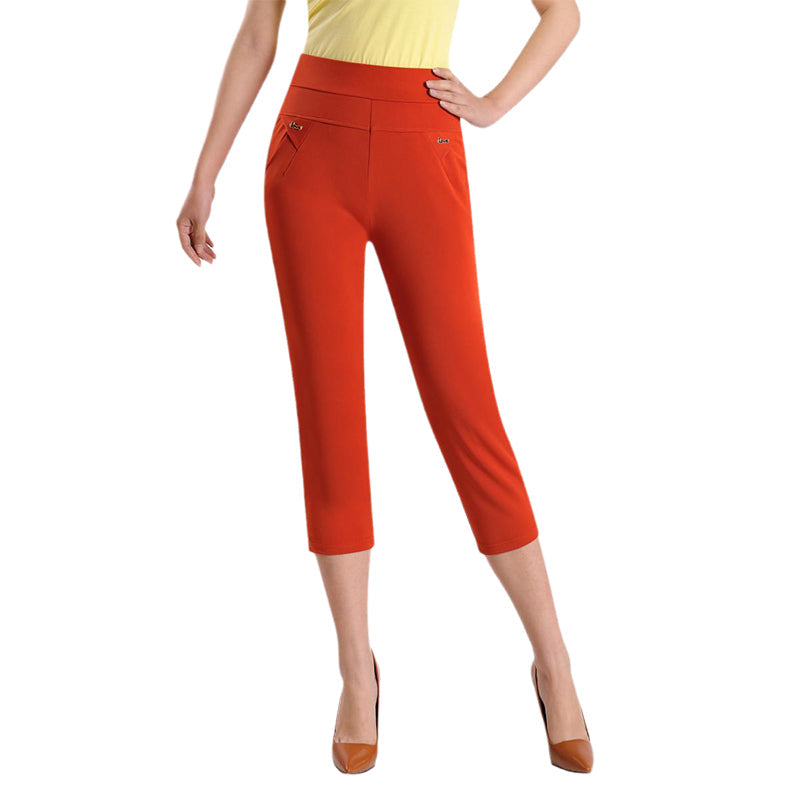 Women's Seven-point Pants High-waisted Elastic Casual Pants