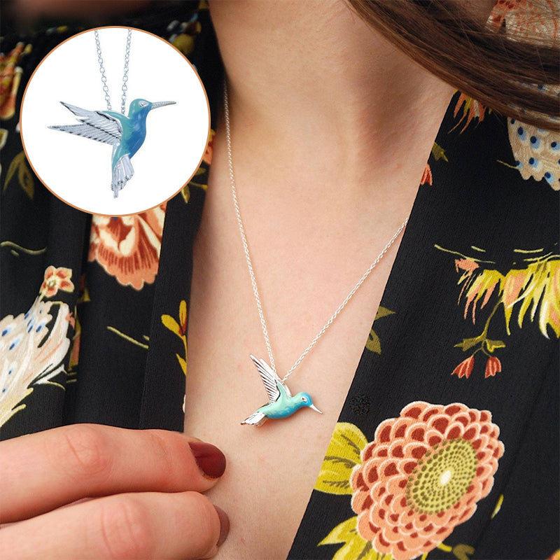 Enamel Hummingbird Necklace & Earrings