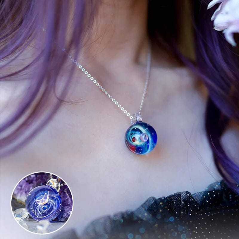 Cosmic starry glass bead pendant necklace